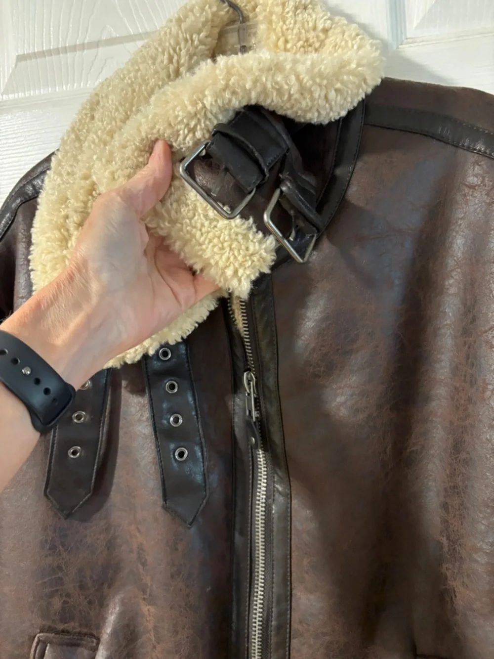 BDG Ella Women’s Chocolate Faux Leather and Faux Shearling Aviator Jacket - Picture 9 of 16